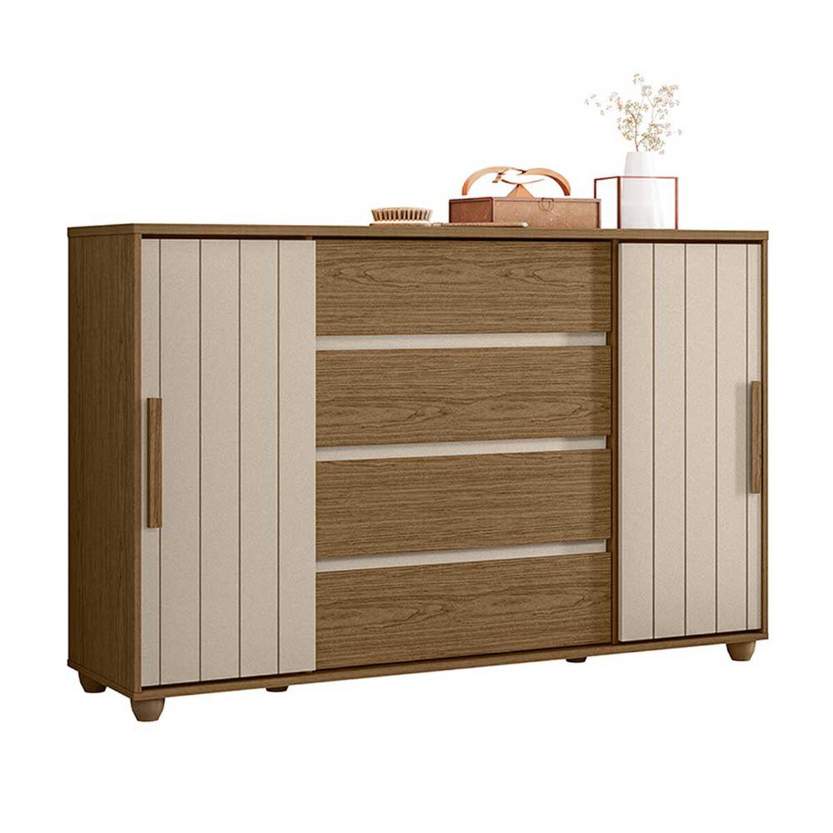 C&oacute;moda Vekkahome New Evidenza 4 Cajones 2 Puertas Caf&eacute; Beige
