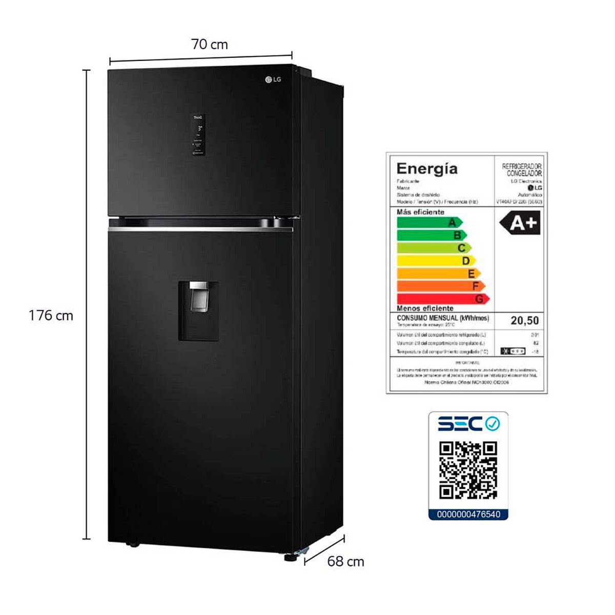 Refrigerador No Frost LG VT40APD 383 lts