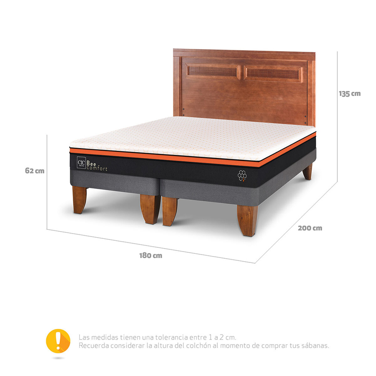 Cama Europea CIC Base Dividida King Bee Comfort + Respaldo