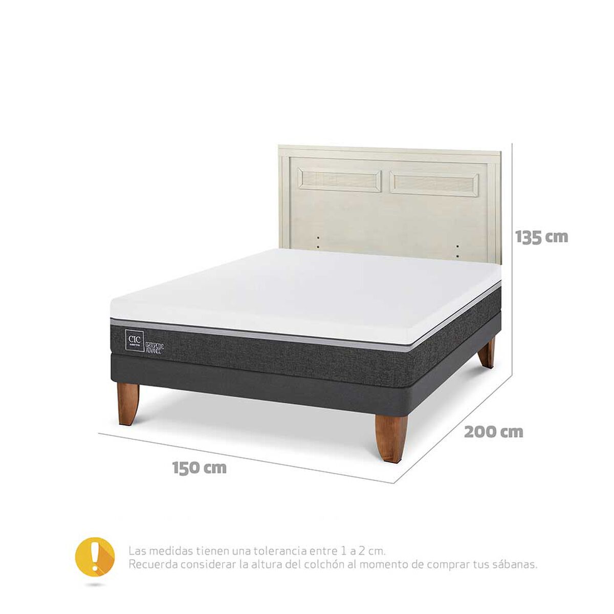 Cama Europea CIC 2 Plazas Ortopedic Advance + Respaldo Milan Alpino