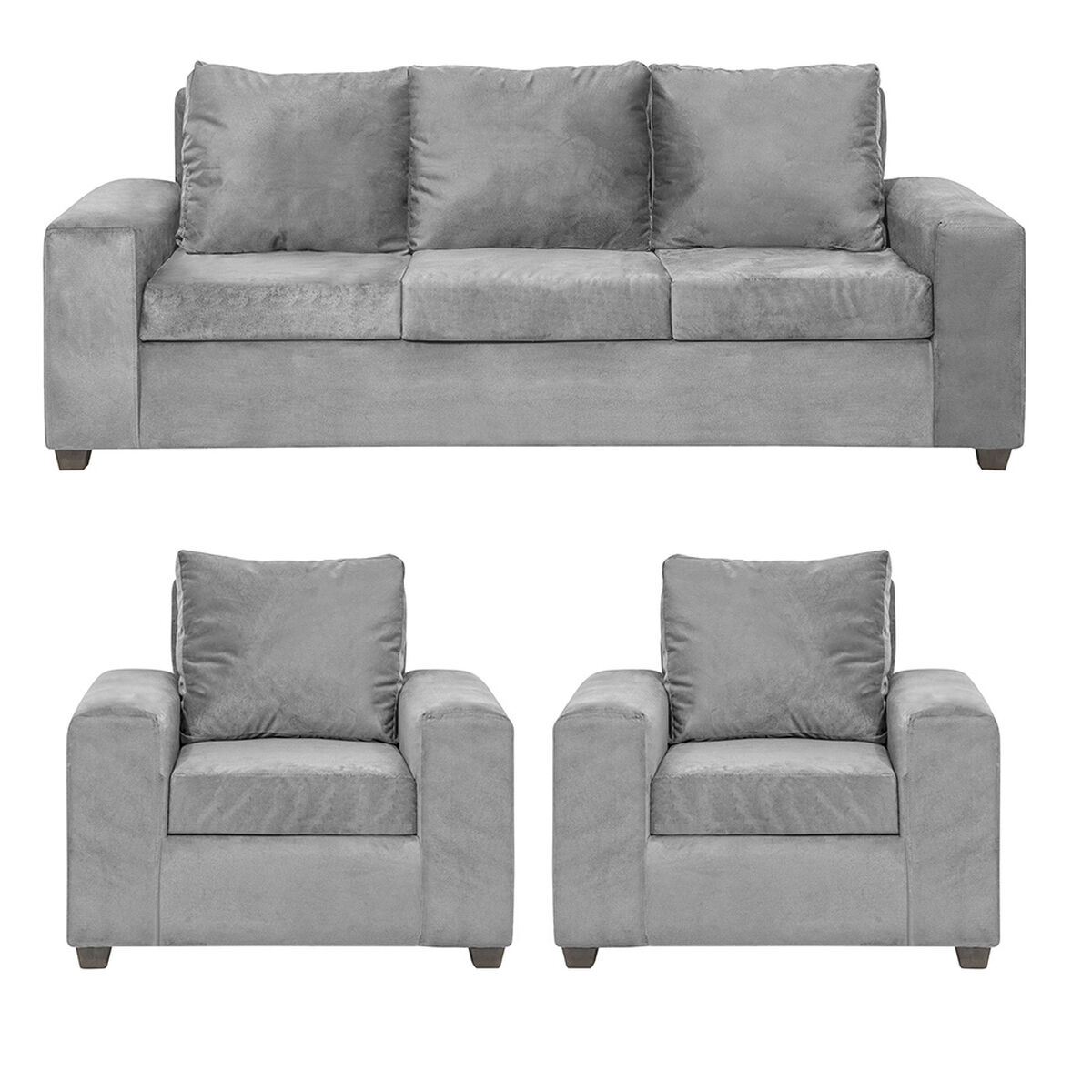 Juego de Living Innovamuebles Kahlo Sofá 3 Cuerpos + Dos Sillones 1 Cuerpo Gris
