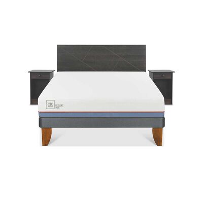 Cama Europea CIC Base Normal 2 Plazas Excellence Plus + Respaldo + 2 Veladores Villarrica