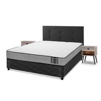 Cama Americana Flex 2 Plazas Star + Respaldo Royal Negro + 2 Veladores Rock