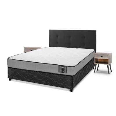 Imagen 1 del producto Cama Americana Flex 2 Plazas Star + Respaldo Royal Negro + 2 Veladores Rock