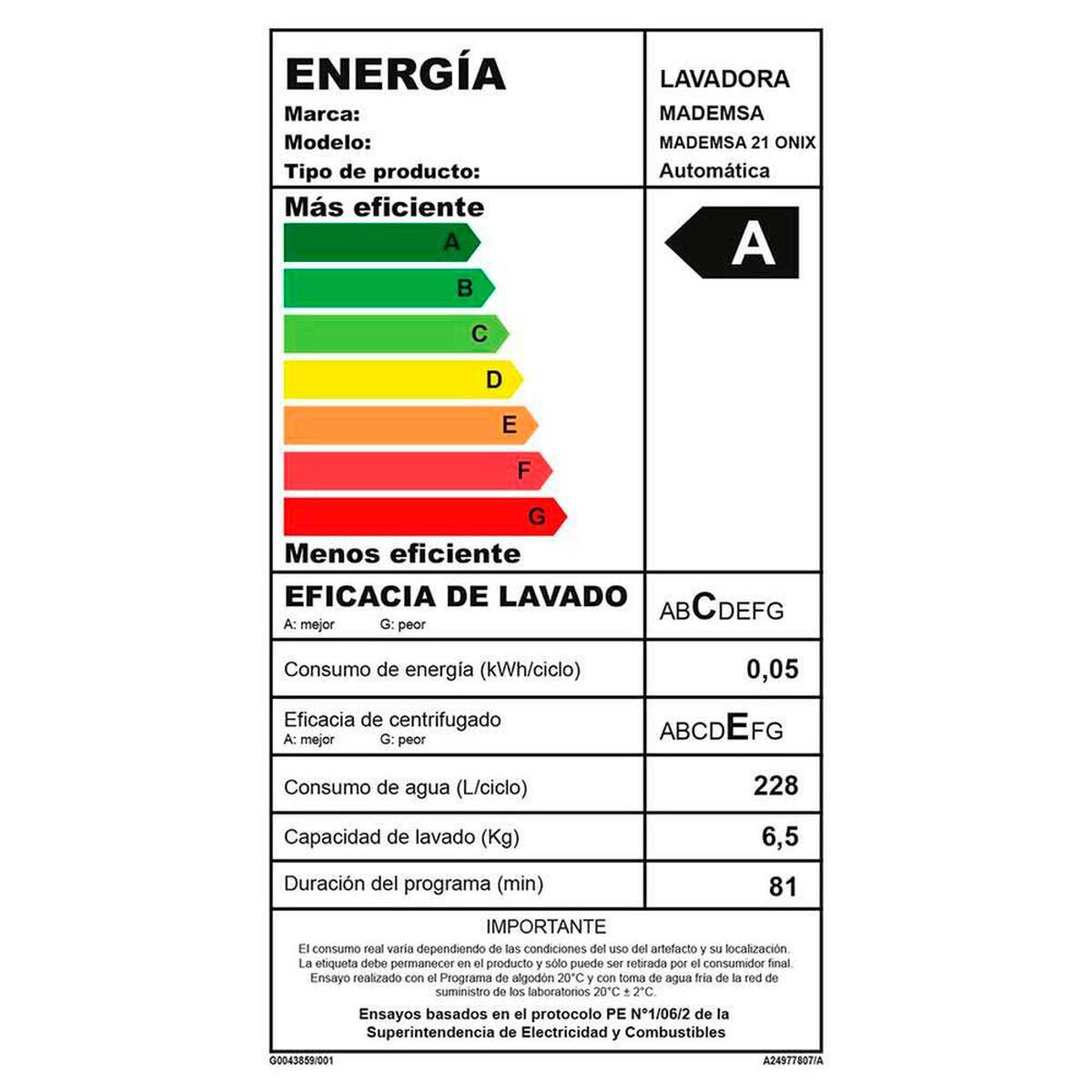 Lavadora Autom&aacute;tica Mademsa Onix 21 kg.