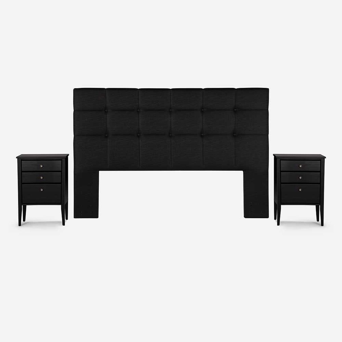 Cama Europea Rosen Base Dividida King Indie + Respaldo + 2 Veladores Issey Grafito