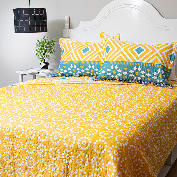 Quilt Doral 2 Plazas Patchwork Amarillo