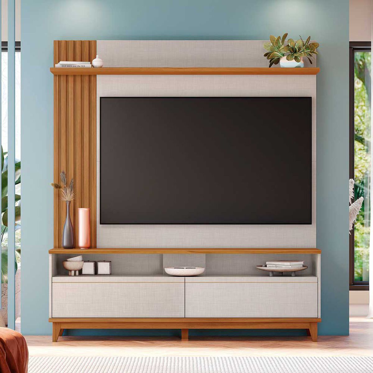 Estante TV Home Mobili Epta Hasta 54" Off White/Freijo