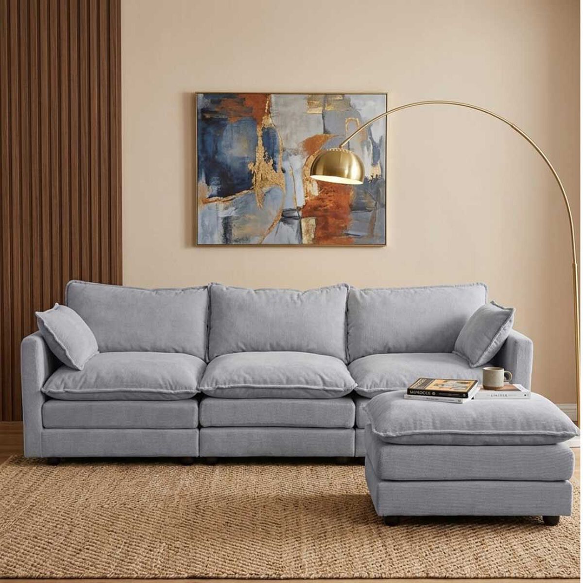 Seccional Izquierdo o Derecho Casanova Samantha Moderno 3 cuerpos + Ottoman Gris