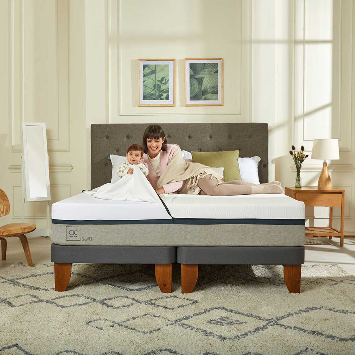 Cama Europea CIC Base Dividida King Balance + Respaldo Dublin Alpino