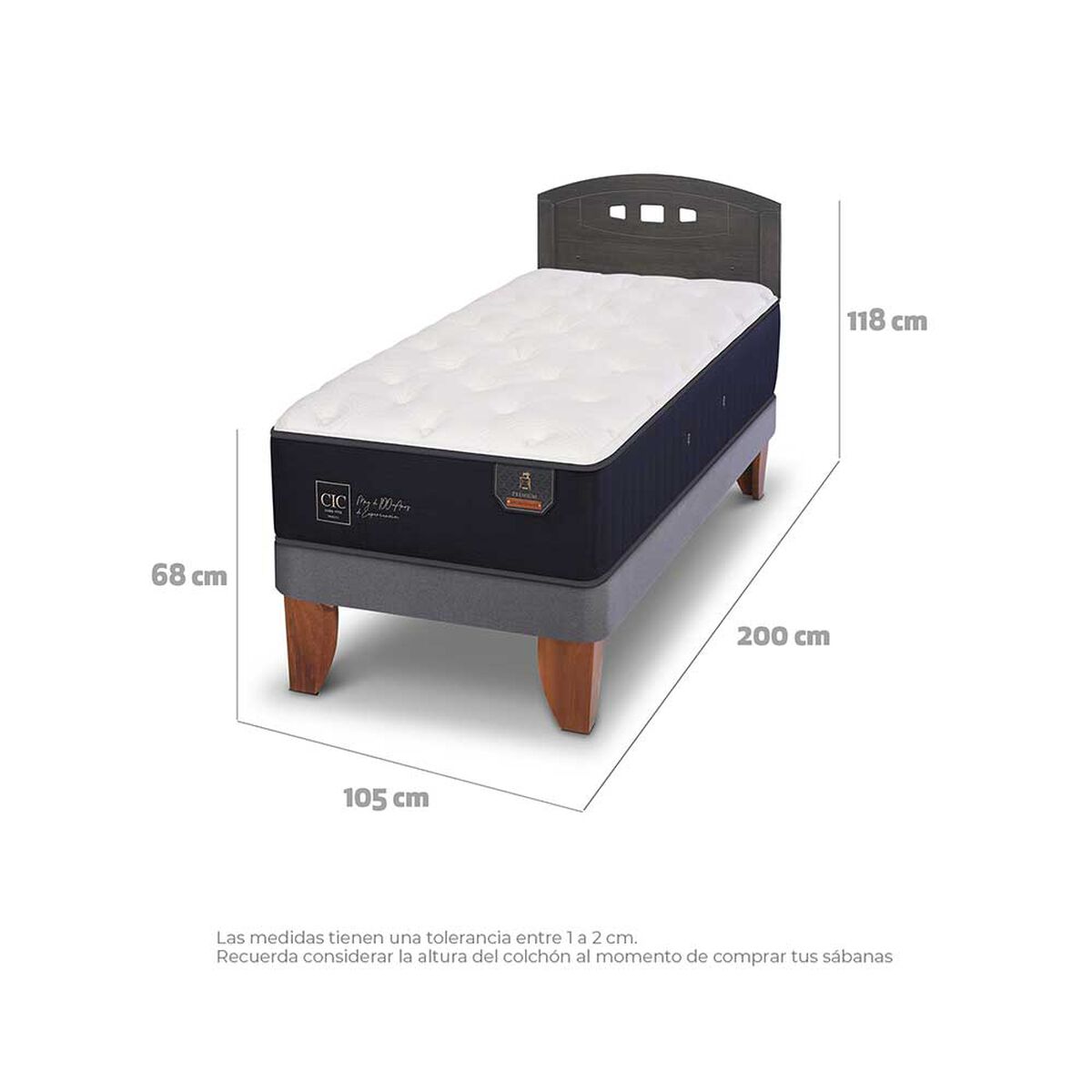 Cama Europea CIC 1,5 Plazas Premium + Respaldo Gales