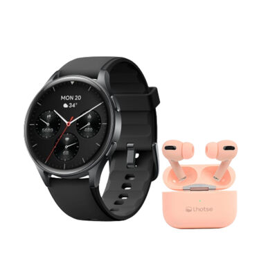 Kit Smartwatch Lhotse Vibe 05 Black + Audífonos Rosado