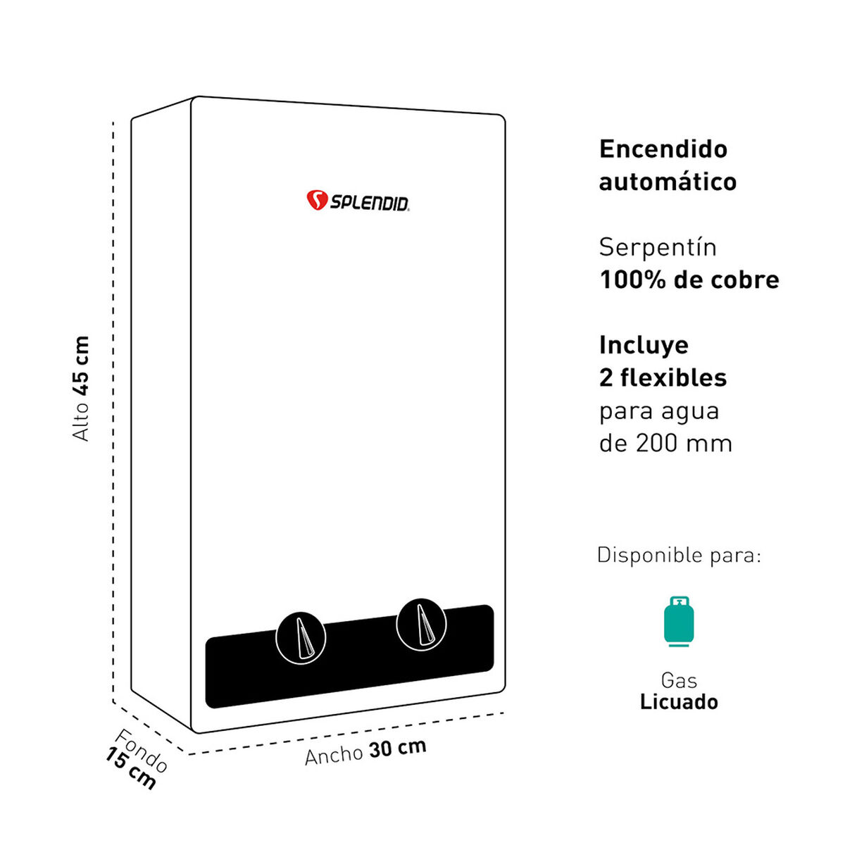 Calefont Gas Licuado  Splendid Tiro Natural Ionizado 5 lts.