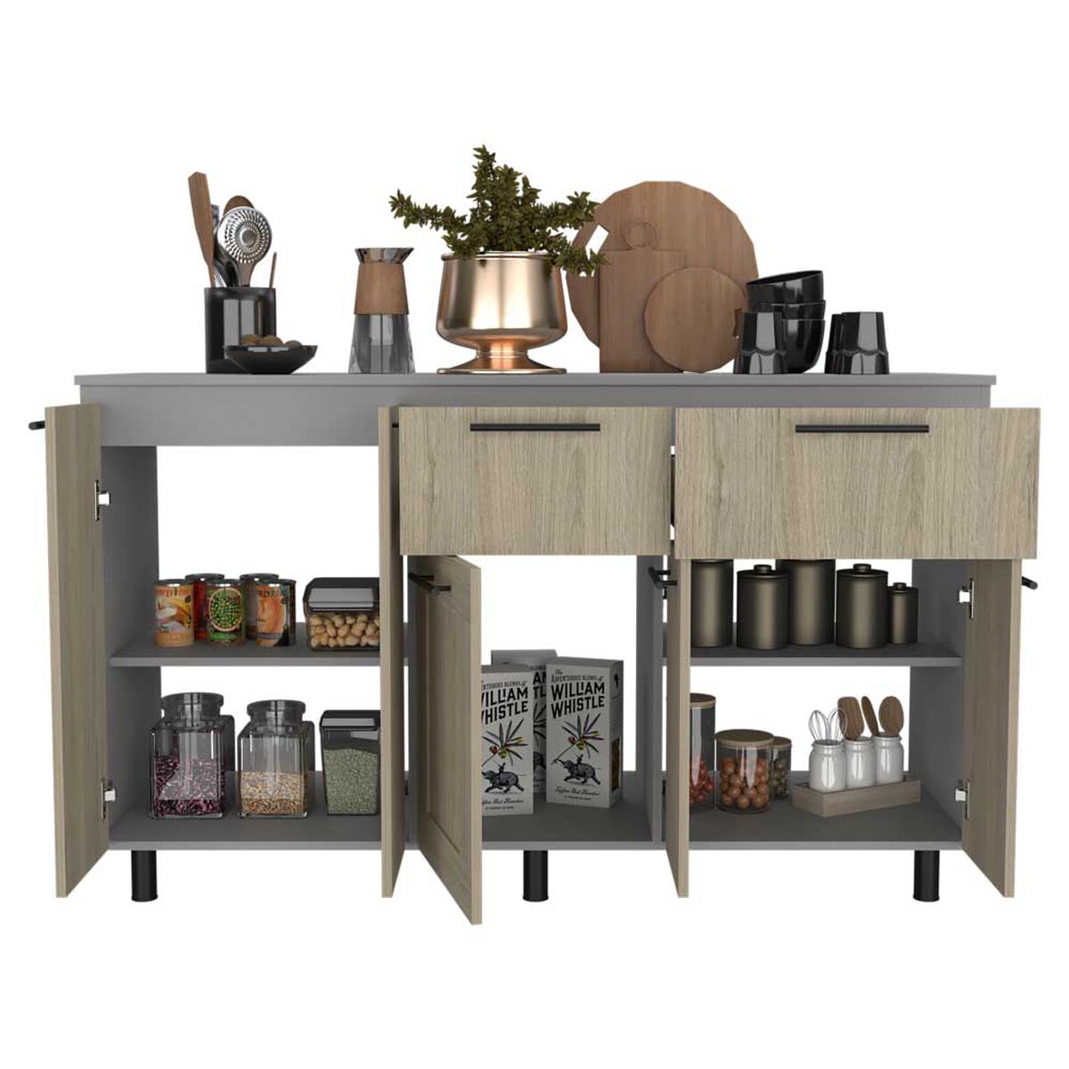Mueble de Cocina Inferior TuHome Hasselt 2 Puertas 2 Cajones Gris Rovere
