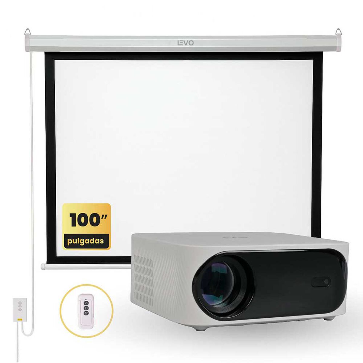 Proyector Portatil Orion 12000lm + Tel&oacute;n 100" El&eacute;ctrico LEVO