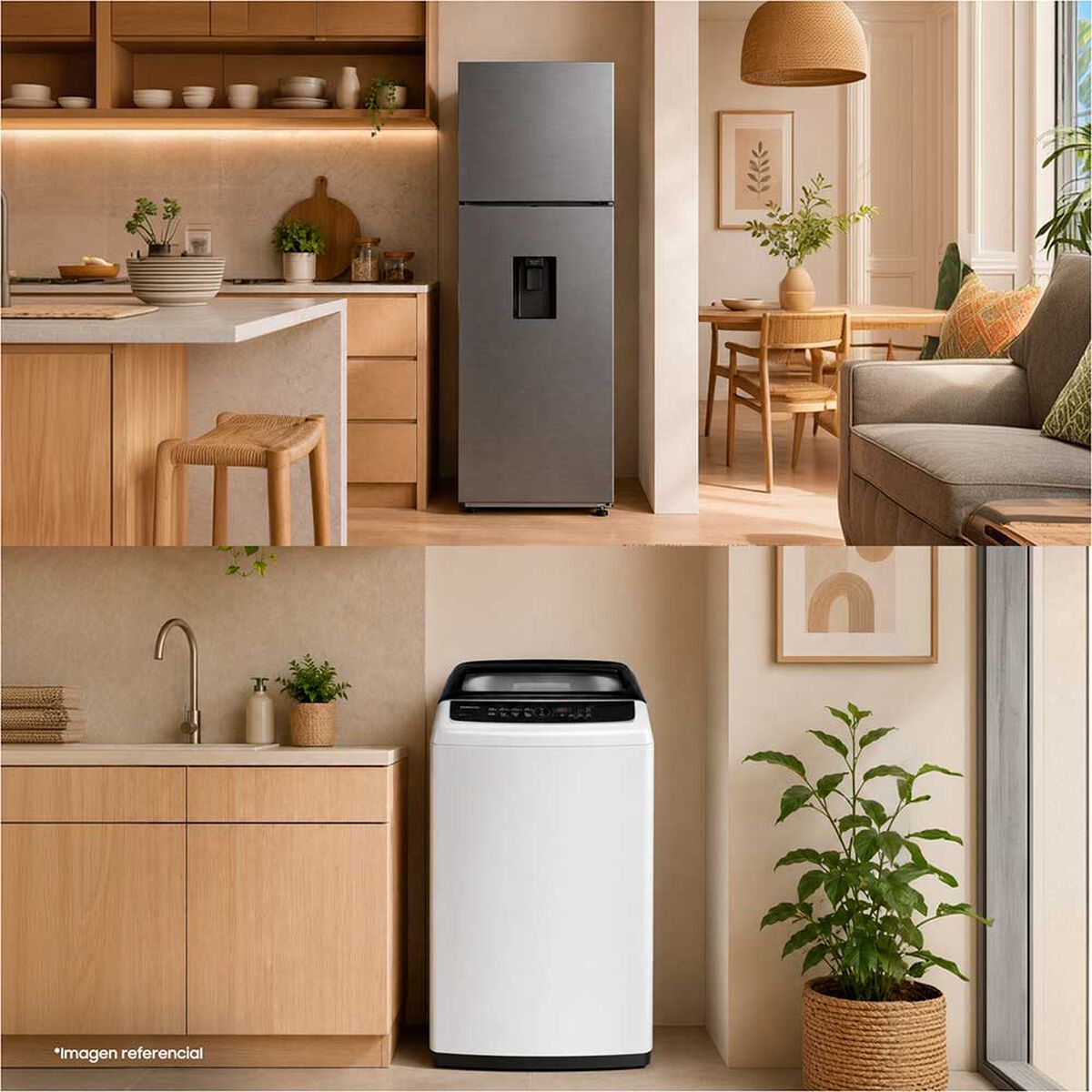 Refrigerador Samsung Top Mount Freezer 345 L Water Dispenser + Lavadora de carga superior Samsung RT35CG5540S9ZS 8 kg