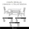 Juego de Comedor Latam Home Sevilla Segovia 2 Sillas + 2 Bancas Lino Gris Oscuro