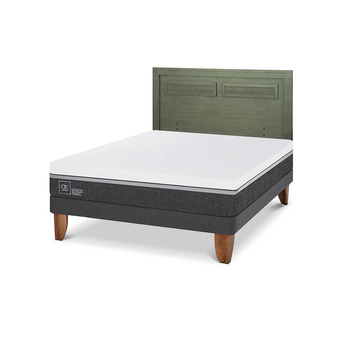 Cama Europea CIC 2 Plazas Ortopedic Advance + Respaldo Milan Olivo