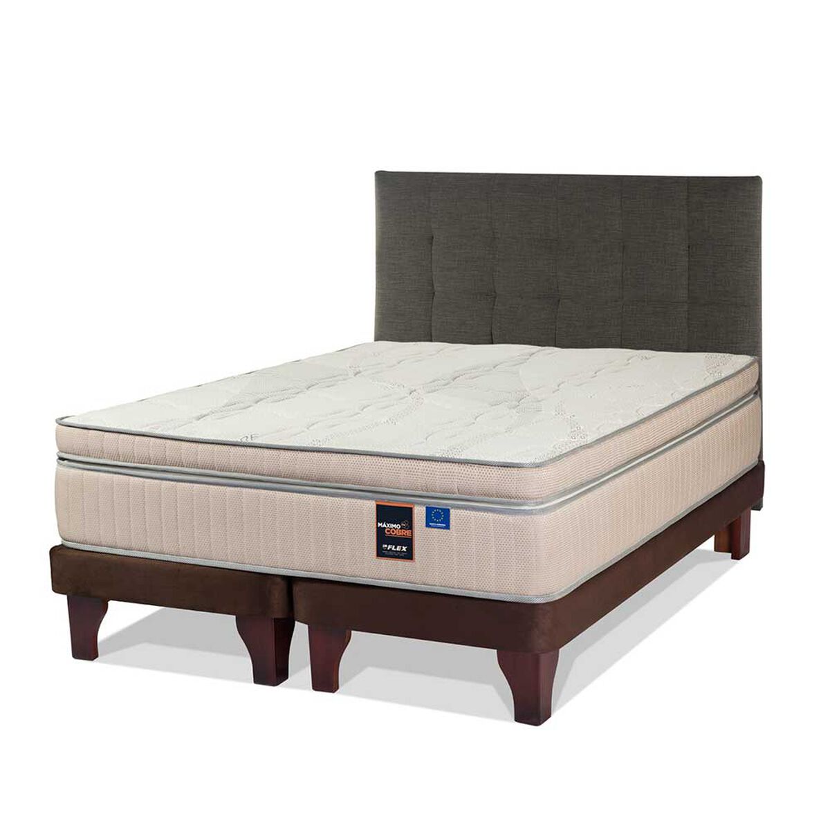 Cama Europea Flex Base Dividida 2 Plazas Máximo Cobre + Respaldo Design Grafito
