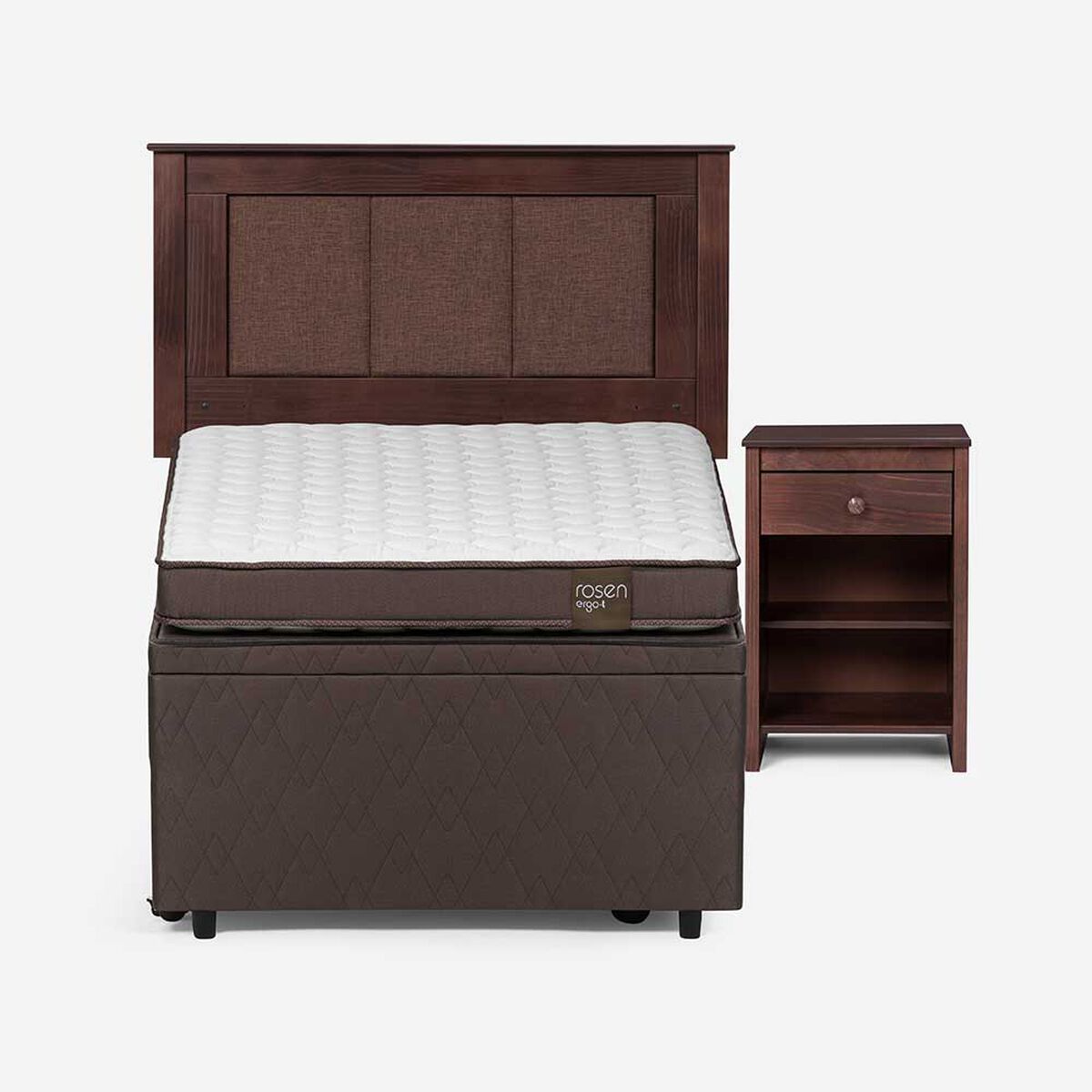Bed Boxet Rosen 1,5 Plazas Ergo T + Respaldo +  Velador