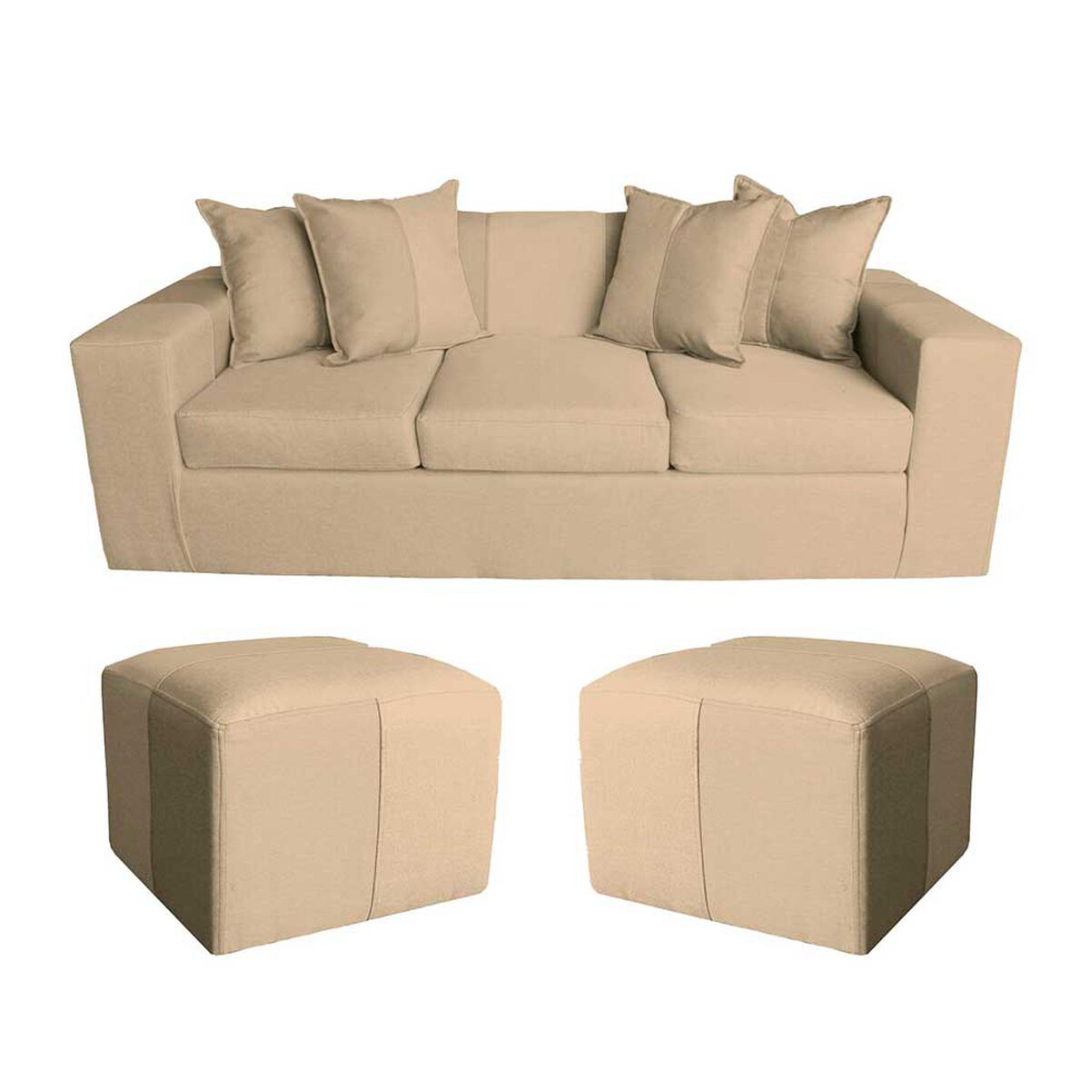 Sof&aacute; Muebles MYM Maxi 3 Cuerpos + Dos Pouf 1 Cuerpo Beige