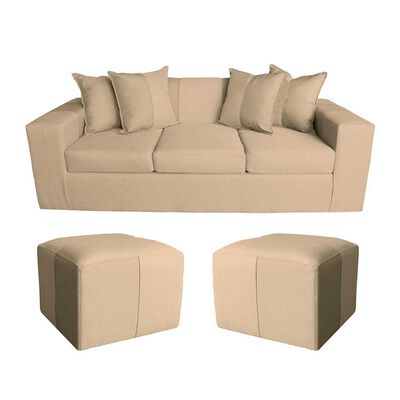 Sof&aacute; Muebles MYM Maxi 3 Cuerpos + Dos Pouf 1 Cuerpo Beige