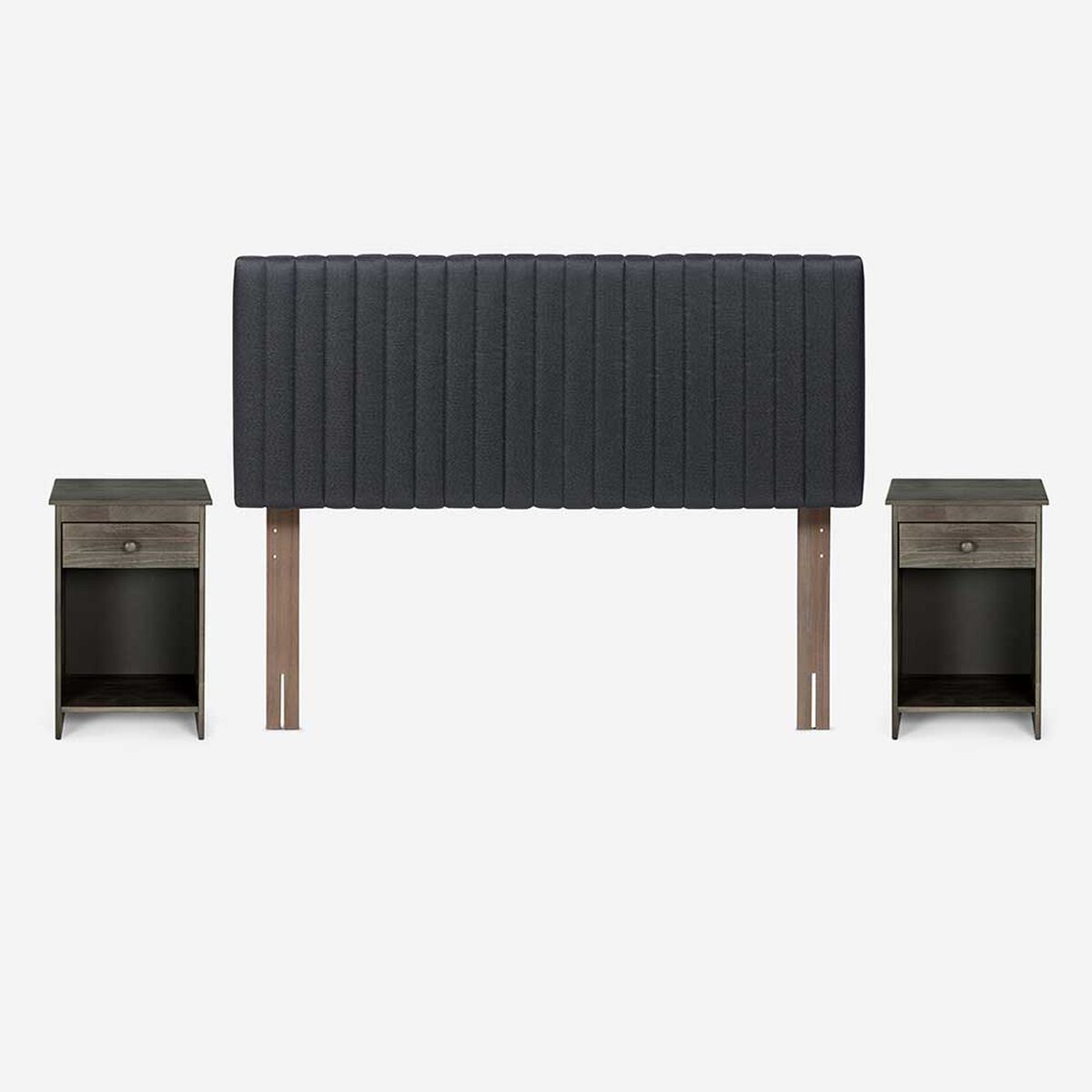 Cama Europea Rosen 2 Plazas New Style 4 + Respaldo + 2 Veladores Grafito