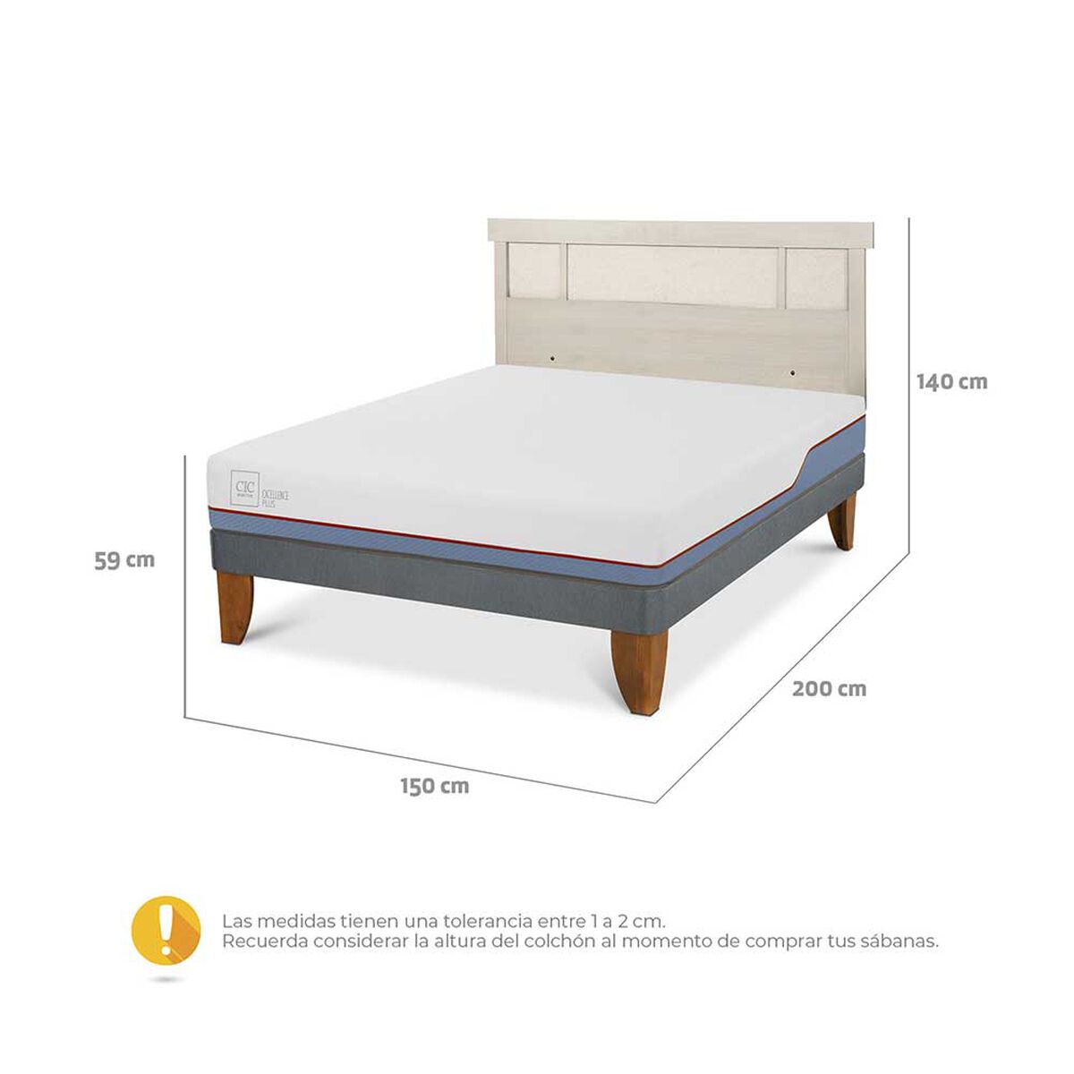 Cama Europea CIC 2 Plazas Excellence Plus + Respaldo Dublin Alpino