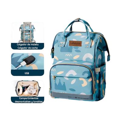 Mochila Maternal Impermeable con Usb Lubabycas Azul