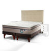 Cama Europea Flex Base Dividida King M&aacute;ximo Cobre + Respaldo Design Crudo + 2 Veladores Roma