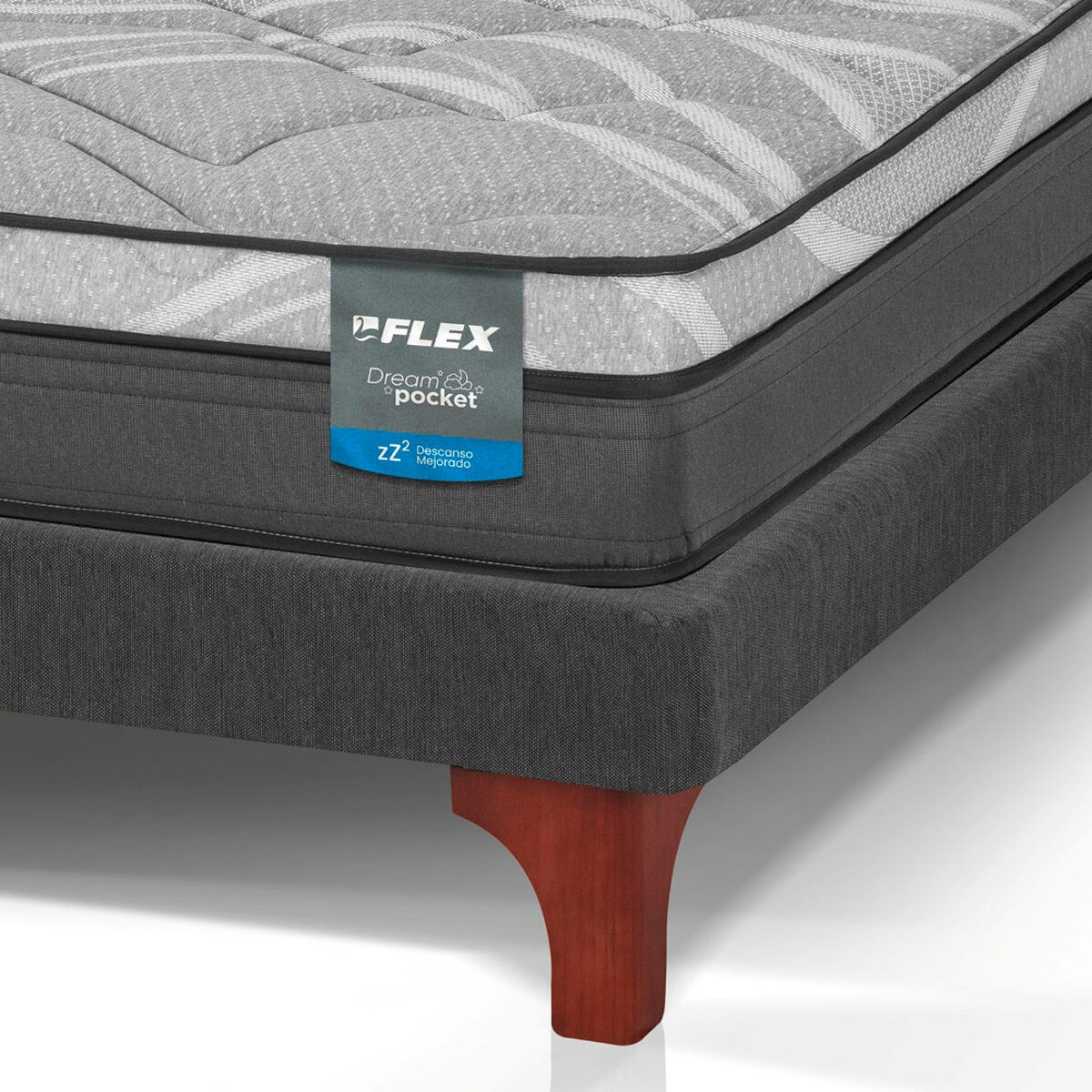 Cama Europea Flex 2 Plazas Dream Pocket Box B/D + Set Lorraine