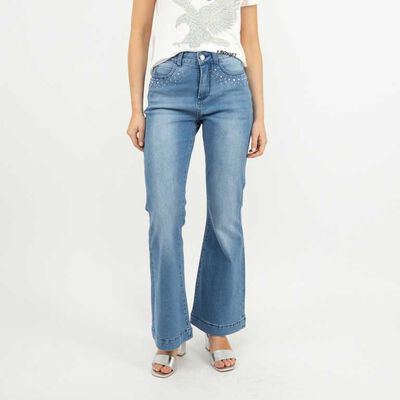 Jeans Flare Mujer Soviet Celeste, Indigo, Negro