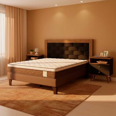 Combo Cama Europea Rosen 2 Plazas New Style 4 Plus + Respaldo + 2 Veladores Dreams 2 Plazas Treliza Negro