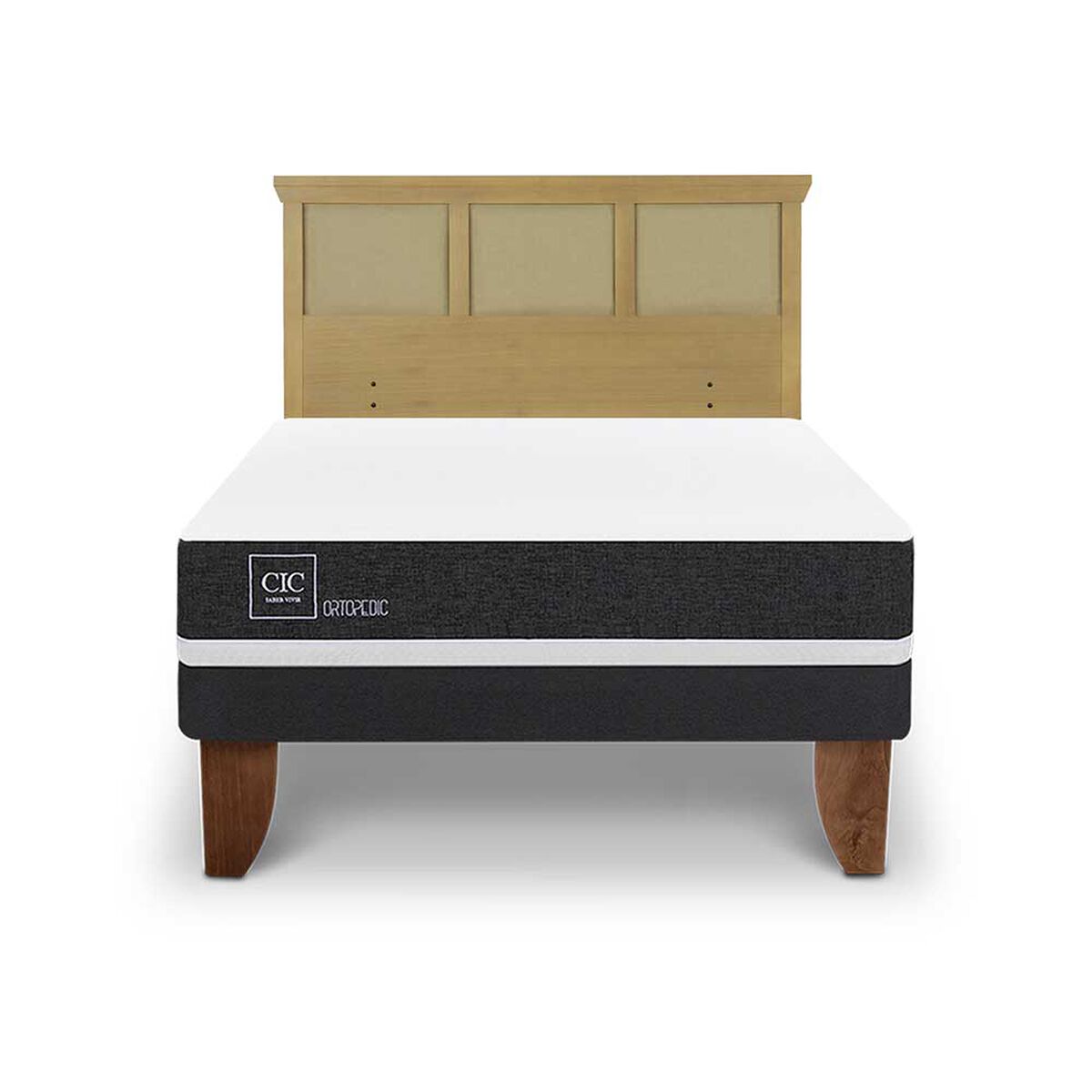 Cama Europea CIC 2 Plazas Ortopedic + Respaldo Torino Mostaza