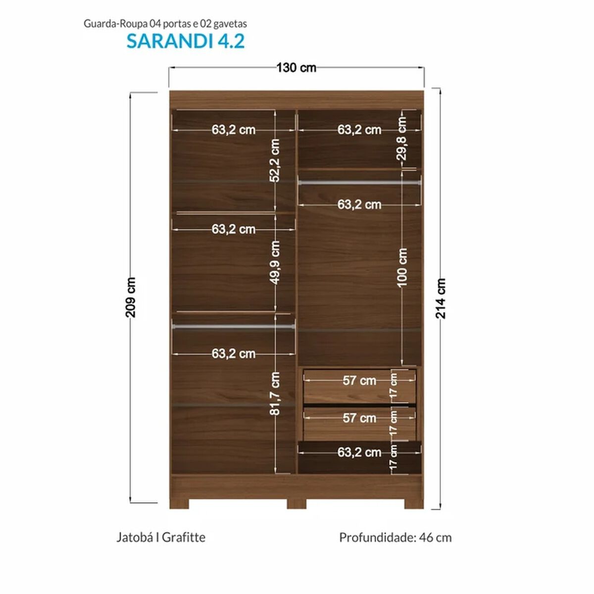 Closet Altavision Sarandi 4 Puertas 2 Cajones Caf&eacute; Grafito