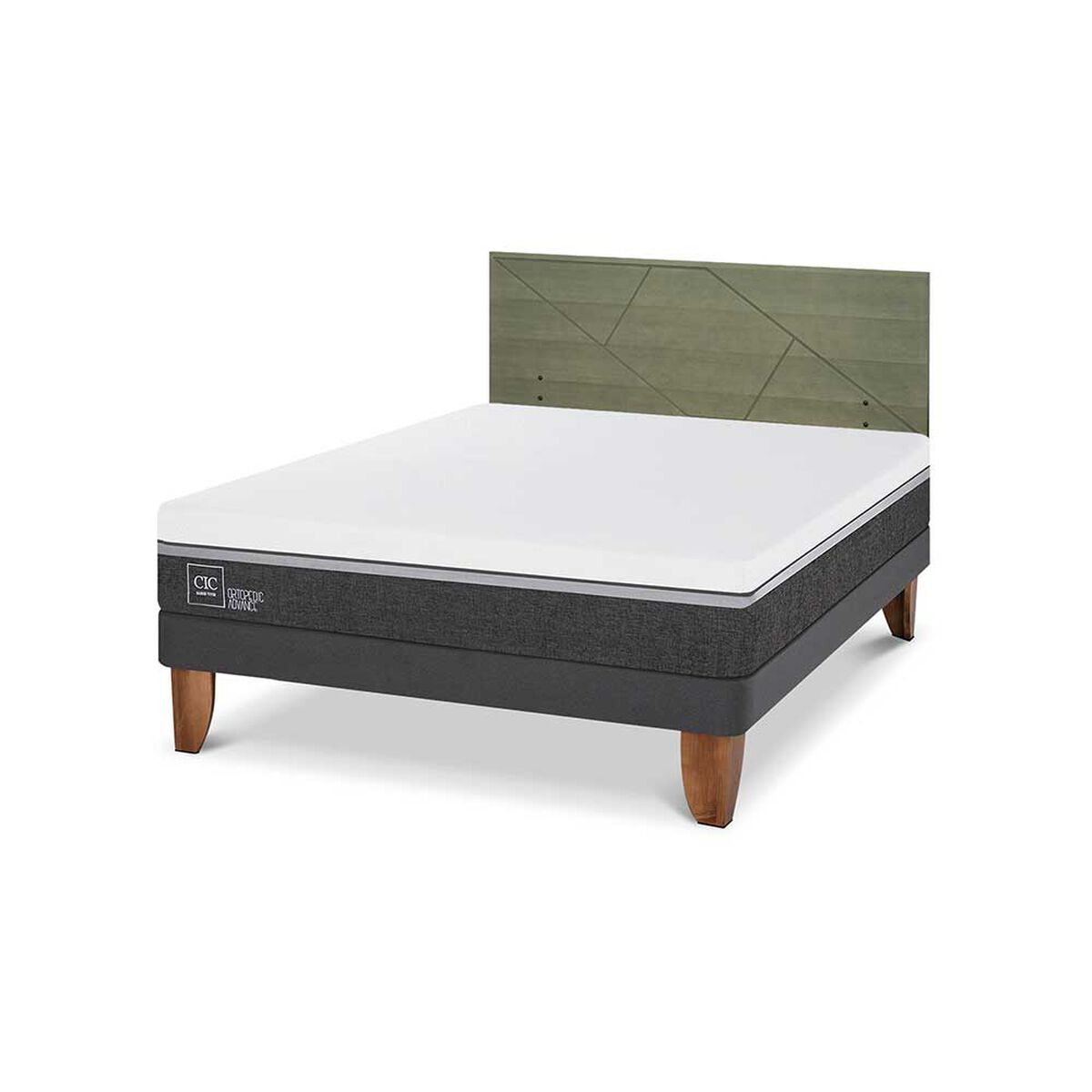 Cama Europea CIC 2 Plazas Ortopedic Advance + Respaldo Villarrica Olivo