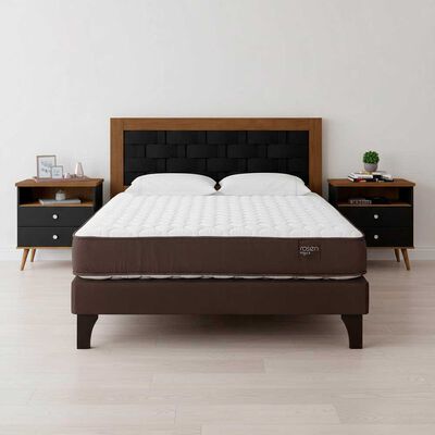 Combo Cama Europea Rosen 2 Plazas Ergo T + Respaldo + 2 Veladores Dreams 2 Plazas Treliza Negro + Pack Almohadas Celta Imperial Soft Blanco 65 x 45 cm