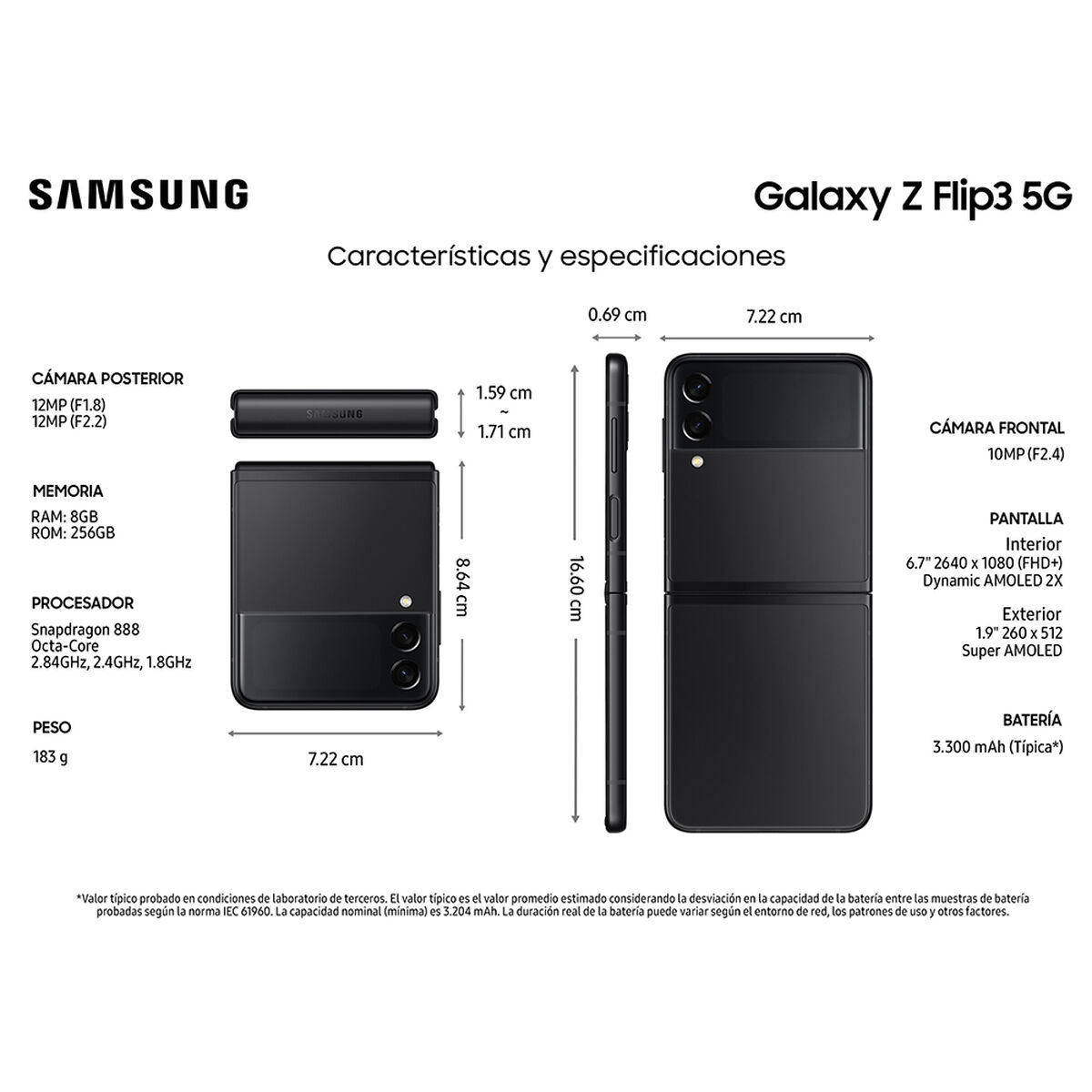 Celular Samsung Galaxy Z Flip3 5G 256GB Phantom Black