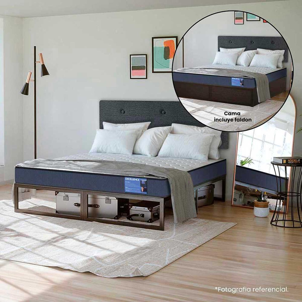 Cama Europea CIC Iron Smart 2 Plazas Excellence + Fald&oacute;n