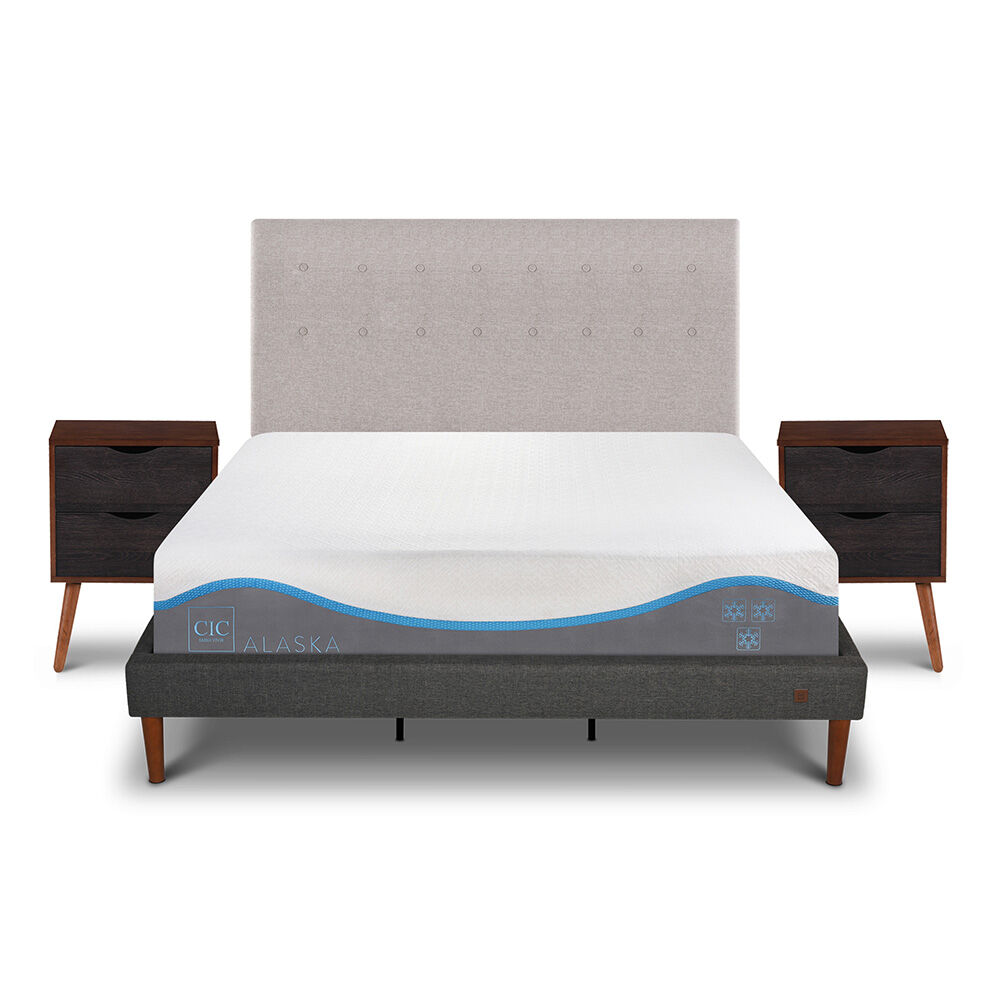 Cama Europea CIC King Alaska + Respaldo + 2 Veladores