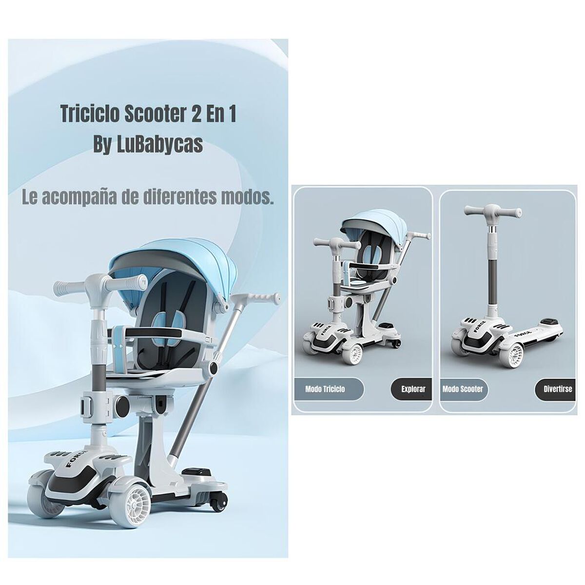 Triciclo Scooter 2 en 1 LuBabycas Azul LuBabycas