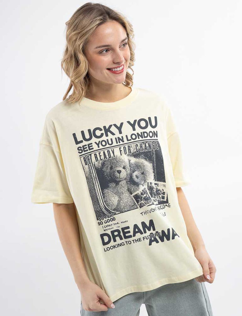 Polera Oversize Algod&oacute;n Manga Corta Mujer Icono