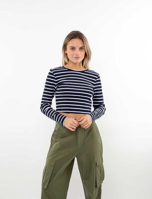 Imagen 1 del producto Polera Crop Manga Larga Mujer Icono Raya-Navy