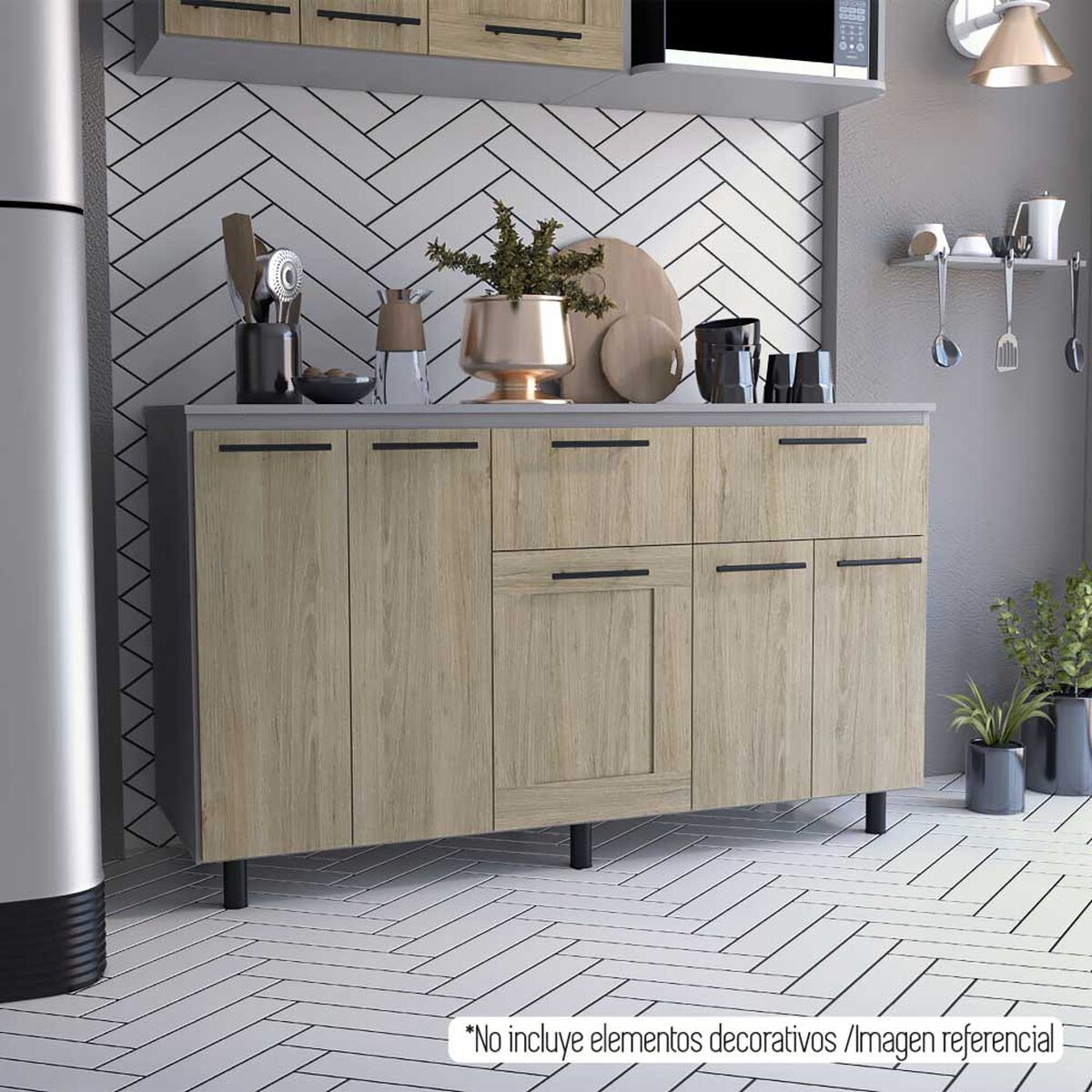Mueble de Cocina Inferior TuHome Hasselt 2 Puertas 2 Cajones Gris Rovere