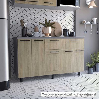 Mueble de Cocina Inferior TuHome Hasselt 2 Puertas 2 Cajones Gris Rovere