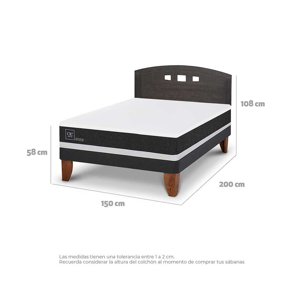 Cama Europea CIC 2 Plazas Ortopedic + Respaldo Gales