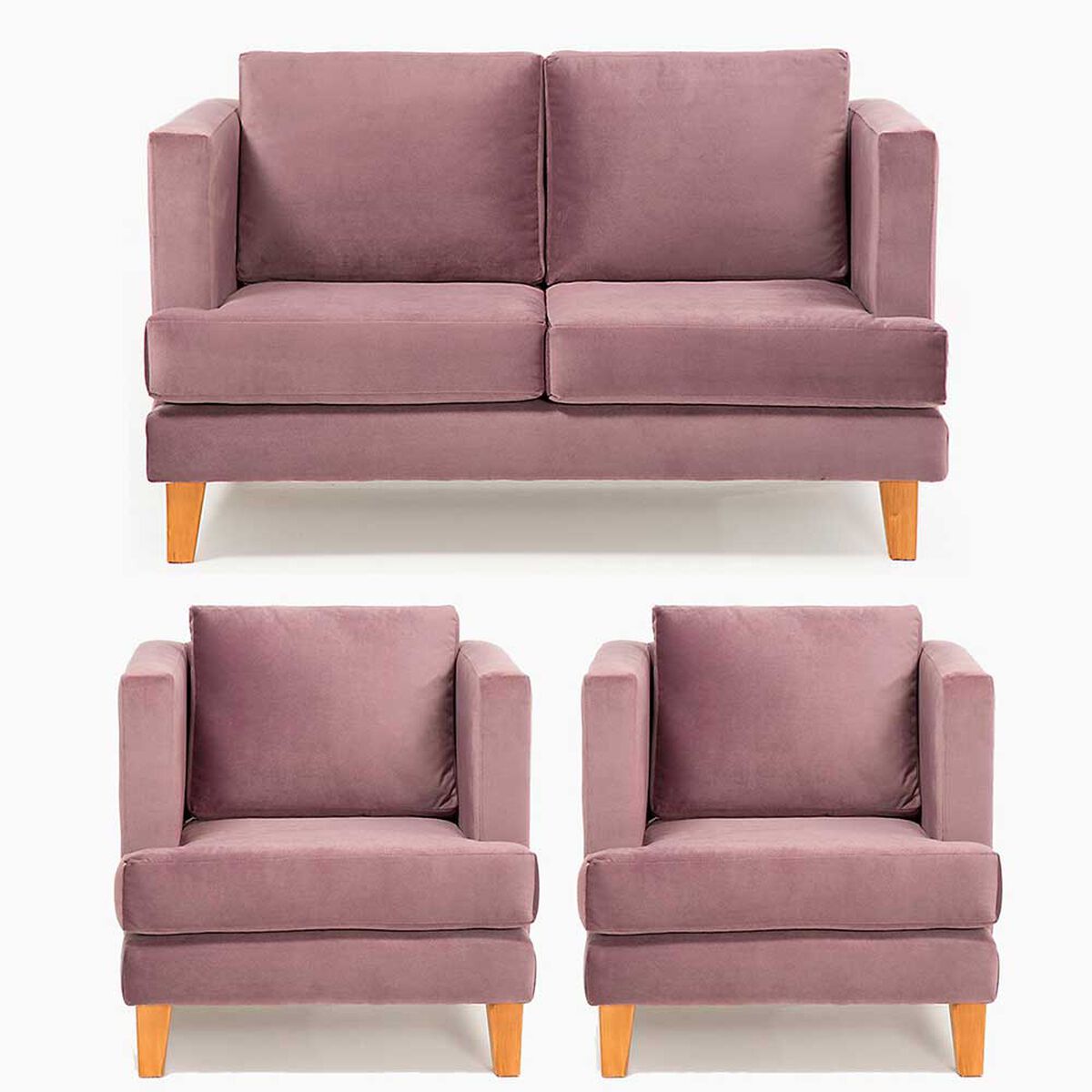 Juego de Living Barra Design Larisa Sofá 2 Cuerpos + Dos Sillones 1 Cuerpo Violeta