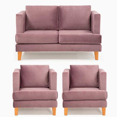 Juego de Living Barra Design Larisa Sofá 2 Cuerpos + Dos Sillones 1 Cuerpo Violeta