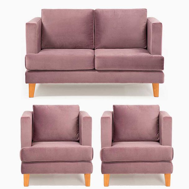Juego de Living Barra Design Larisa Sofá 2 Cuerpos + Dos Sillones 1 Cuerpo Violeta