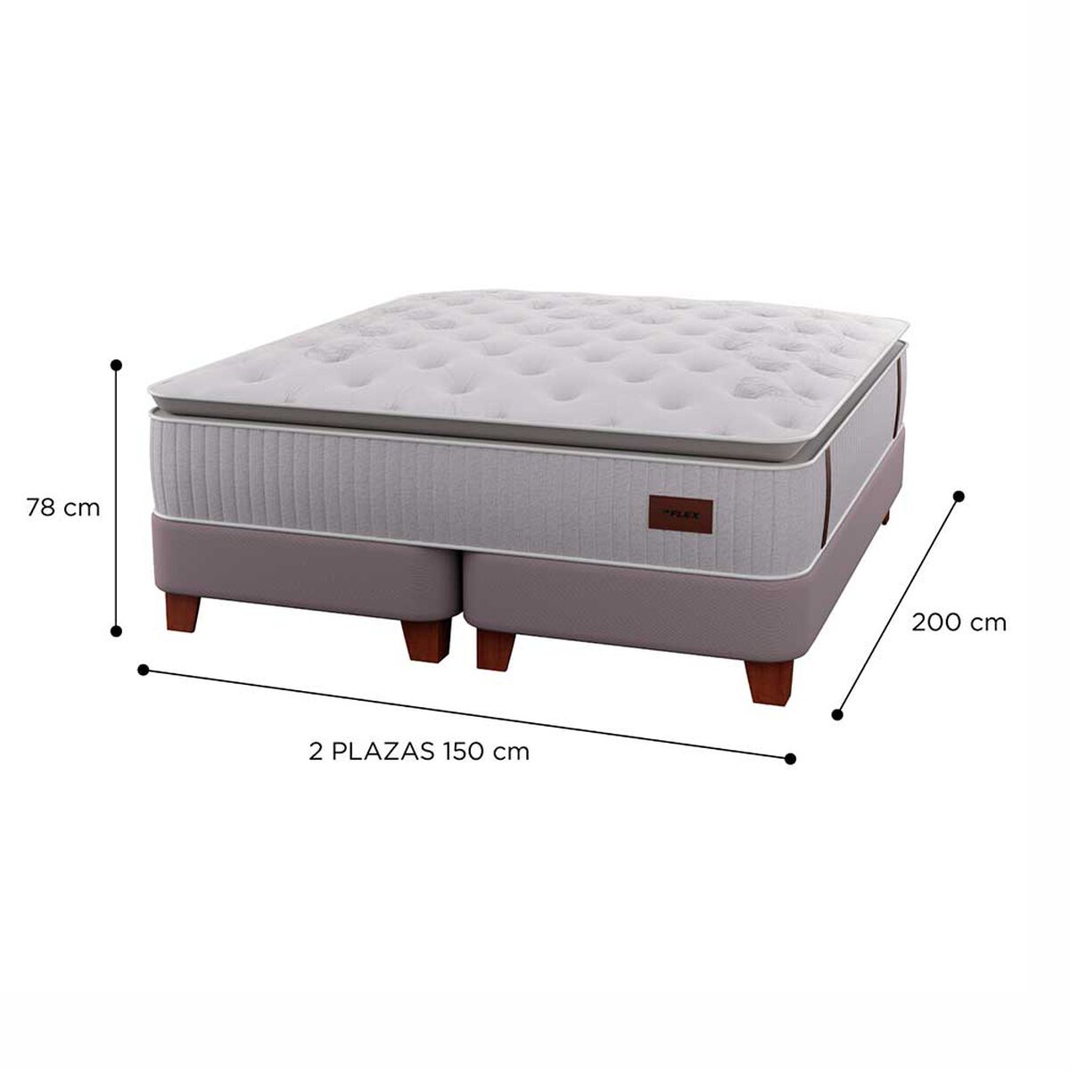 Cama Europea Flex 2 plazas  Heritage + Respaldo Design Crudo + Veladores Roma